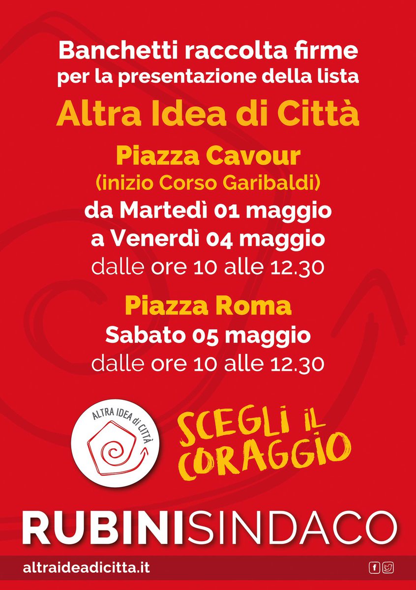 altraideadicitt's tweet photo. #AltraIdeaDiCitta' chiama a raccolta la cittadinanza di #Ancona per i banchetti delle raccolta firme. 
1° appuntamento, martedì 1 Maggio in #PiazzaCavour 
Visitate https://t.co/UImiPiYhvY per scoprire come aiutarci, sostenerci, votarci alle elezioni amministrative 2018 di Ancona https://t.co/RWuT7wPw5n