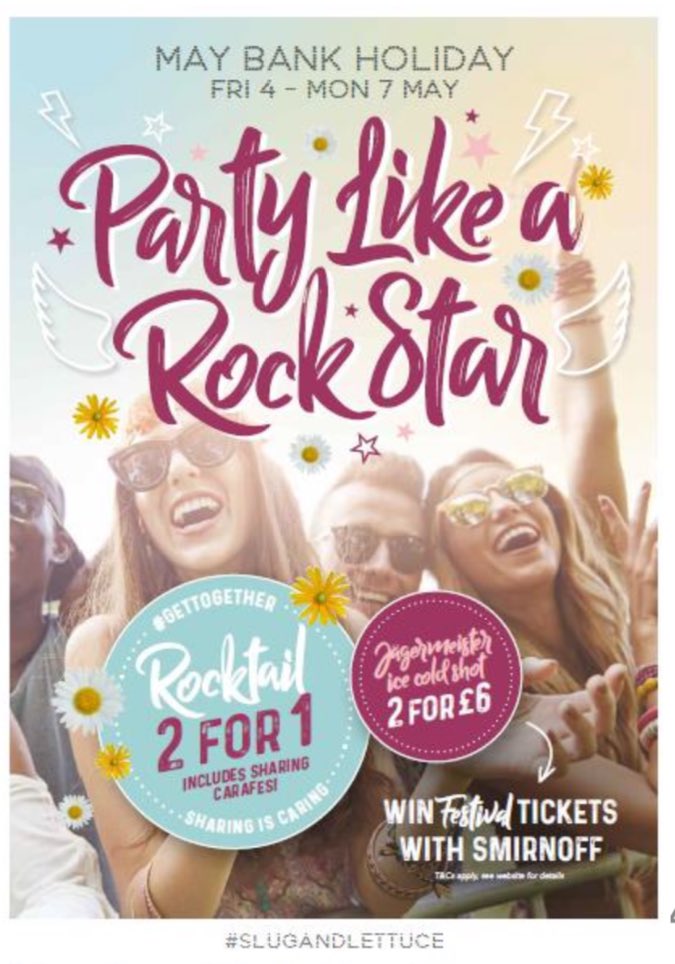 Slug_Uxbridge's tweet photo. Getting ready for this may bank holiday with our 2-4-1 cocktails! #partylikearockstar #241rocktails #slugandlettuceuxbridge #uxbridge https://t.co/f6534opAYW