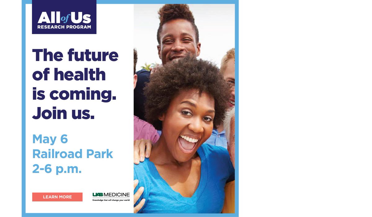uabmedicine's tweet photo. Save the date! The future of health is coming. Learn more about @AllofUsResearch &amp; watch LIVE On May 6 at 3:00PM at https://t.co/RwEwuX8xrS. RSVP to the event today! #JoinAllofUS #UABMedicine #Birmingham 
https://t.co/Ea9P1xkPSh https://t.co/76frsfxEnx
