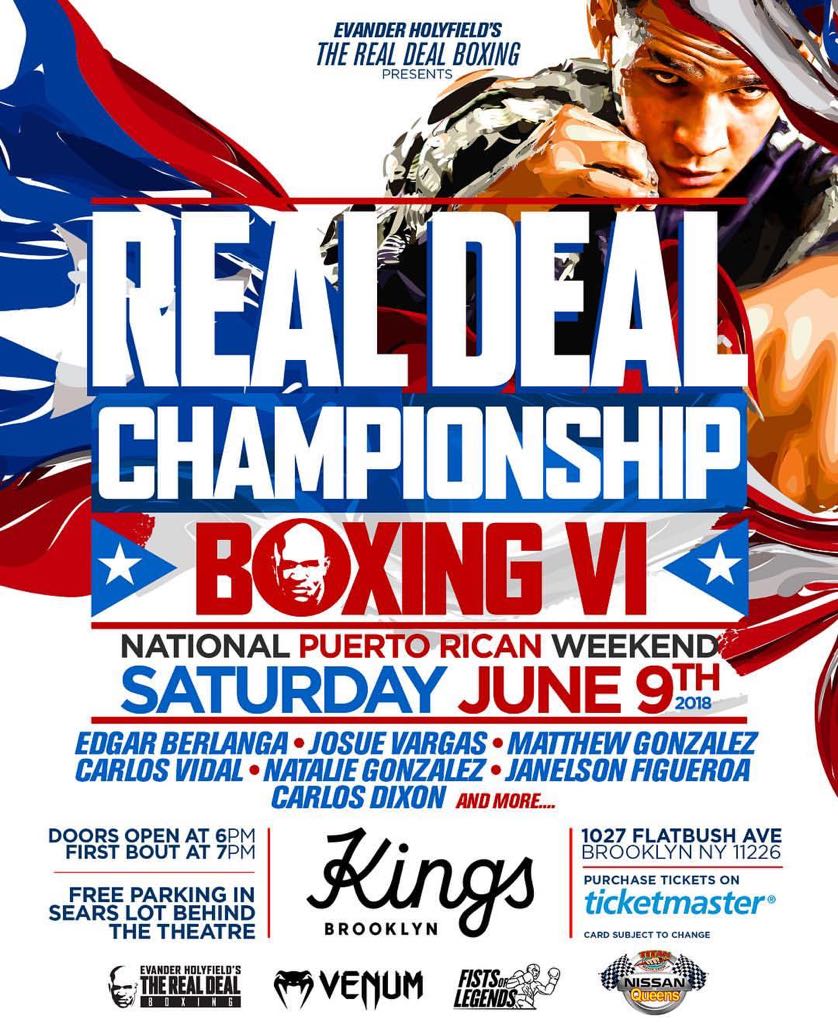 FistsOfLegends1's tweet photo. 🇵🇷We’re back in NYC and Celebrating Puerto Rican Weekend Saturday June 9th. Action packed card! Come and enjoy a great night of boxing! Tickets are now available on https://t.co/05bmbTup5g and https://t.co/dTxGKhqOZv #TeamRealDeal #TheRealDealBoxing @holyfield #venum https://t.co/pw2g3Xse8u