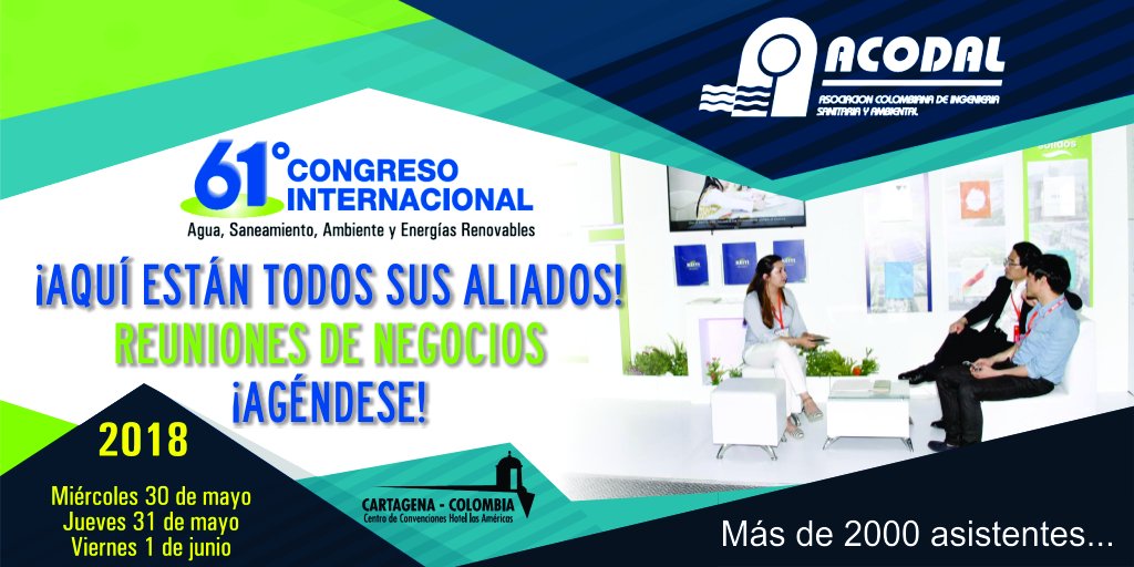 ACODALCOLOMBIA's tweet photo. Conozca a sus futuros aliados en asesorías consultoría, inversiones, gestión, suministro y construcción de proyectos de agua, saneamiento, ambiente, residuos y energías renovables en las reuniones de negocios del 61º Congreso Internacional de ACODAL info: https://t.co/3r5pSwgHpN https://t.co/6QYyiYdFQe