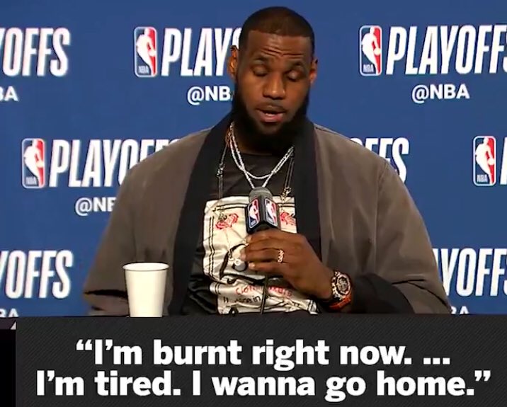 HighKickMag's tweet photo. After playing 43minutes, 16-25 shooting

Last time he was this tired was back in 2015 NBA Finals game 6 #nba #game7 #CavsPacers Now to face the #Raptors https://t.co/RKXMq5PX9o