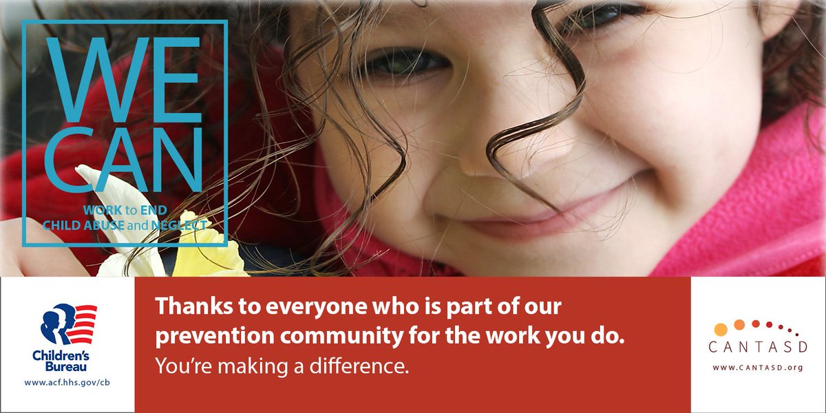 Thanks to everyone who is part of our prevention community for the work you do. You're making a difference! #WECAN #WECANPreventChildAbuse #NCAPM2018 cantasd.org/wecan.html