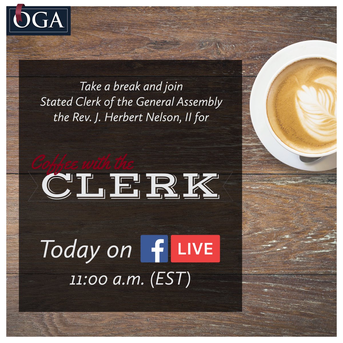 presbyGA's tweet photo. This morning, Heath Rada will be Rev. Dr. J Herbert Nelson, Stated Clerk PCUSA's special guest on Coffee with the Clerk. Be part of today’s discussion on Facebook live at 11:00 (EDT) - https://t.co/Ubw6OL2dRs  #PCUSA https://t.co/rmwtzxTALQ