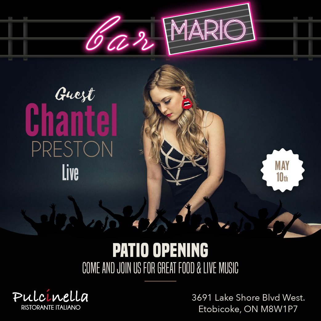 pulcinellato's tweet photo. Chantel Preston
MAY 10th, 2018

***Patio opening***
Come and join us for great food &amp; live music

Bar Mario
3691 Lake Shore Blvd West. 
Etobicoke, ON M8W1P7 https://t.co/l3AttppDso