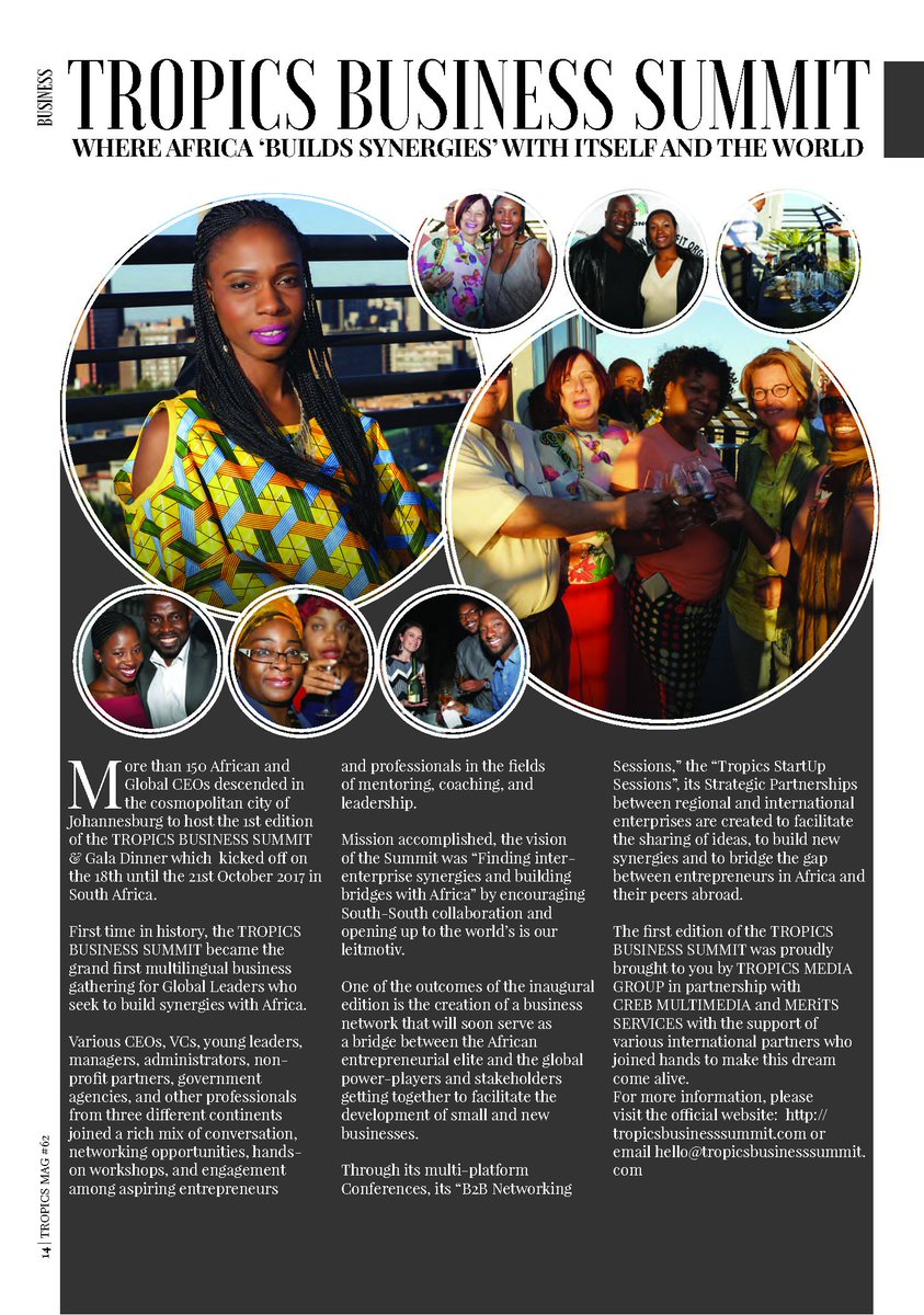 TropicsMagazine's tweet photo. #MAGAZINE ¬ The latest issue 62 of #TropicsMagazine is still on sale. Get your copy before it's too late – Meanwhile check it online • https://t.co/Qcf4mt3GAc
#Africa #KnowYourGGDA #InvestSA @Saki_Zam @investin_africa @Africainvestor #Afrique #TropicsBusinessSummit #Editorial https://t.co/ZdWSlu8oZK