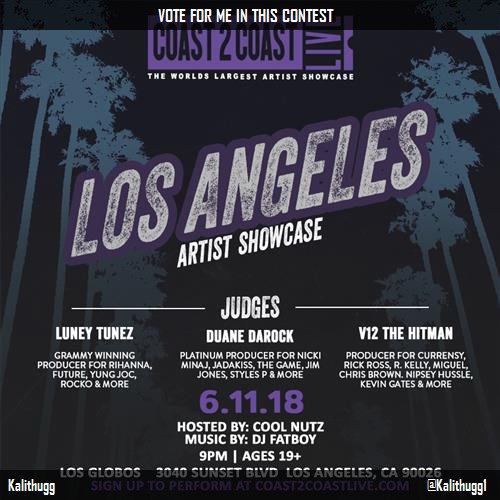 sassi_diva1's tweet image. Just voted for @Kalithugg1 to perform for $50K Prize at #Los Angeles Edition 6/11/18! c2c.fm/x6S7At #Coast2Coast