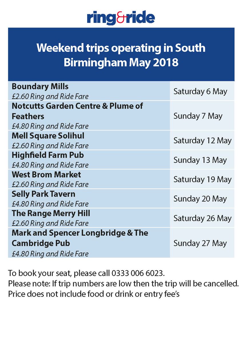 ringandridewm's tweet photo. For our South Birmingham passengers , here are your trips for May from Selly Park Tavern To West Brom Market https://t.co/OUgkBQ6acJ
