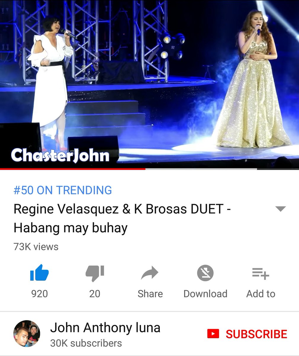 KKBtayo's tweet photo. #18KConcert @kbrosas Trending sa #Youtube
* Trending at #13 - Number with @jayasoul &amp; @zsazsapadilla 
* Trending at #20 - Number with @loveangelinequinto
&amp; @kylaalvarez 
* Trending at #50 - Duet with Ms. @reginevalcasid https://t.co/c5x3njM2S6