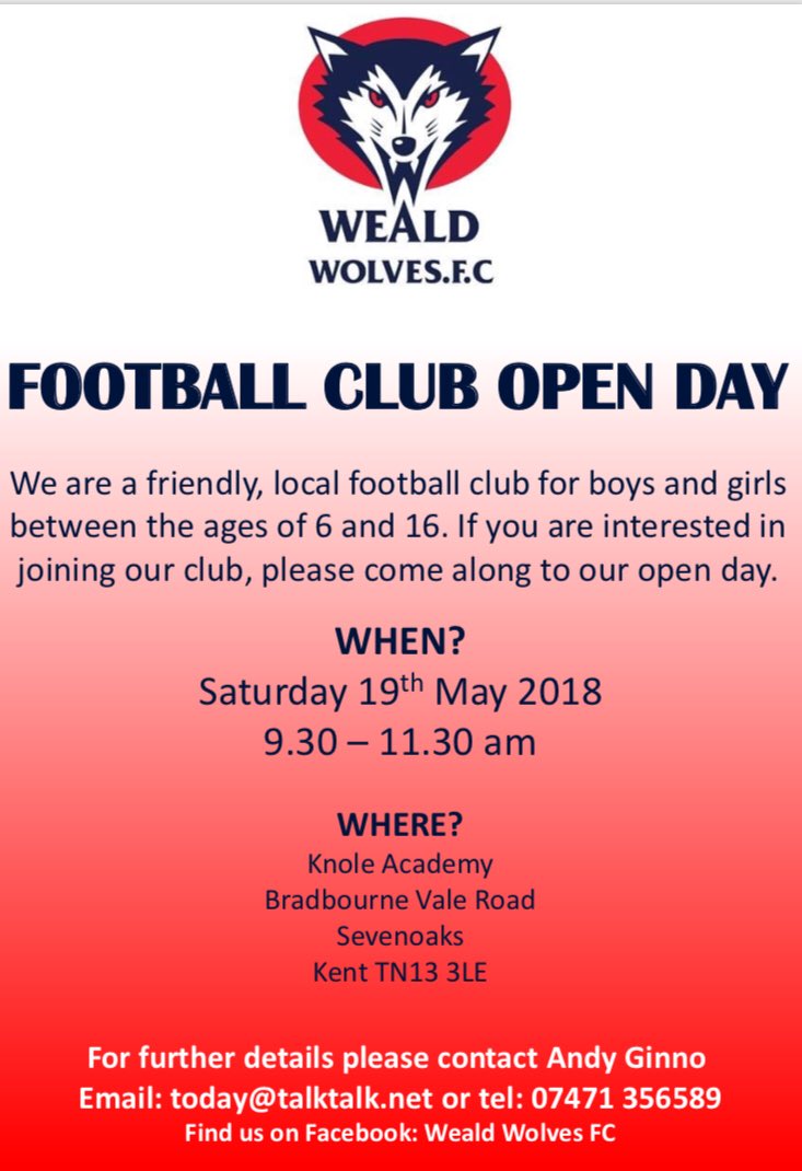 Any keen 6-16 year old footballers, come along to our open day on 19th May! Join our friendly club! #football #sevenoaks #sports @7oaksSports