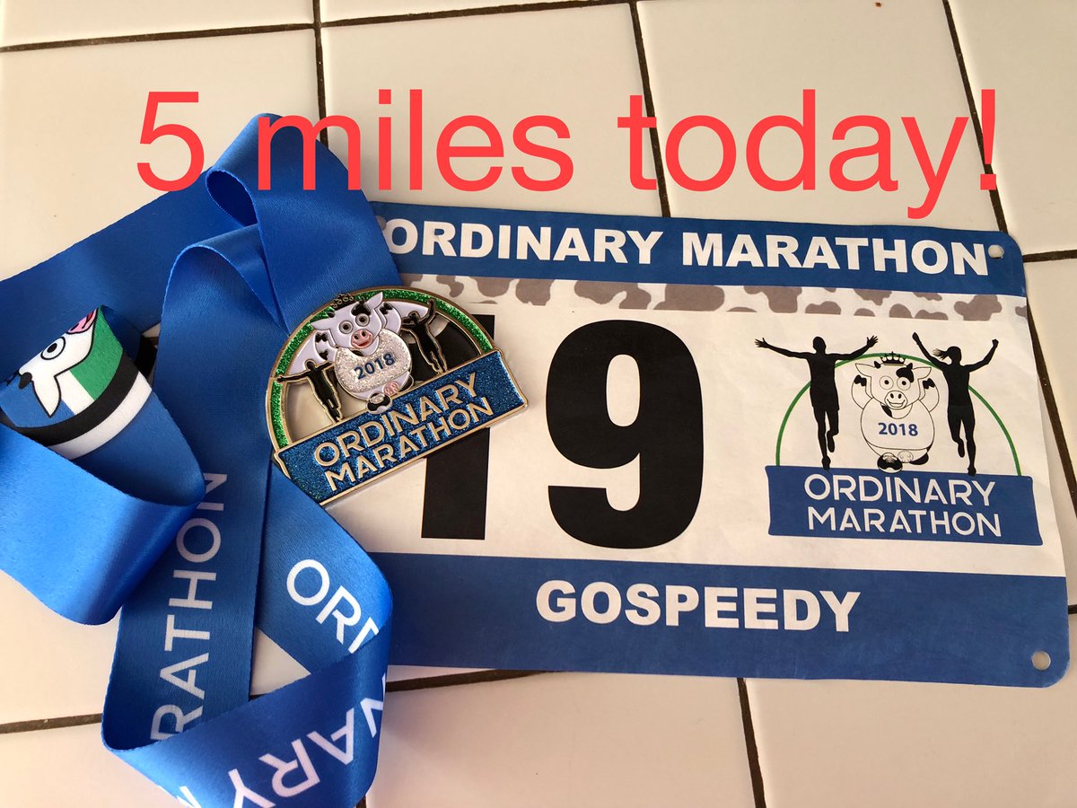 5 miles in the books today for the #OrdinaryMarathon #GoSpeedy 🐌