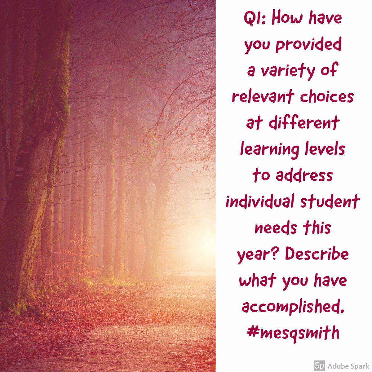 Kbkpetty's tweet photo. Q1: How have you provided a variety of relevant choices at different learning levels to address individual student needs this year? Describe what you have accomplished. #smithleopards #mesqsmith #misditech https://t.co/A5x5IHDuVs