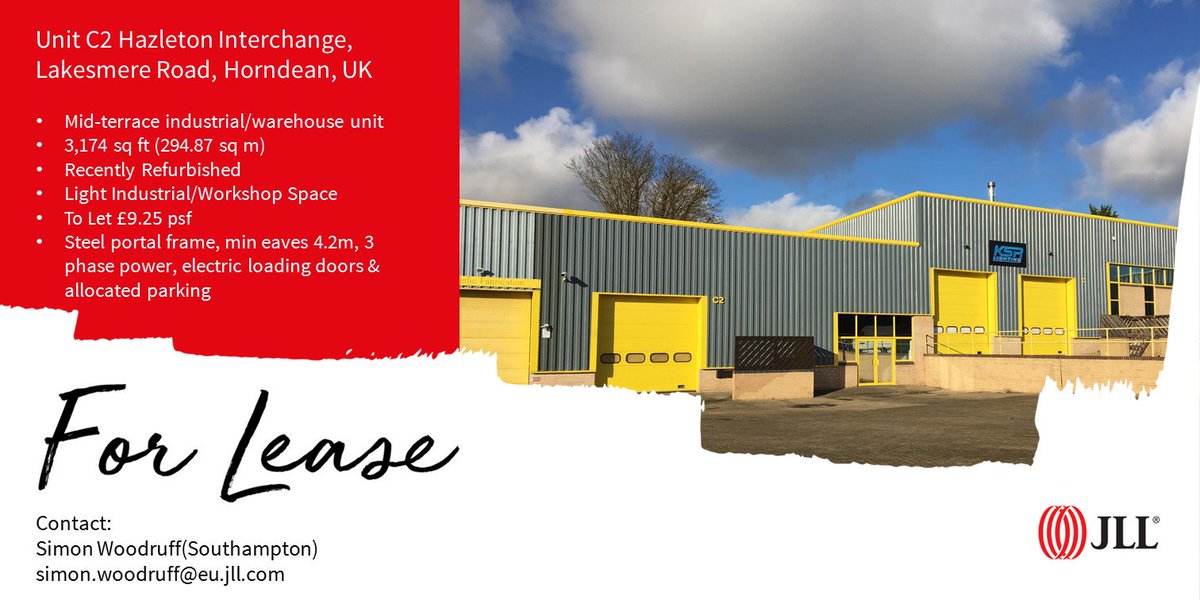 JLL_swoodruff's tweet photo. #REFURBISHED - Unit C2 Hazleton Interchange, Waterlooville 
For more information, please contact 02380 385 632 - simon.woodruff@eu.jll.com or joint agent Vail Williams @IPIFsheds @JLLIndustrial https://t.co/fgPudEd74q