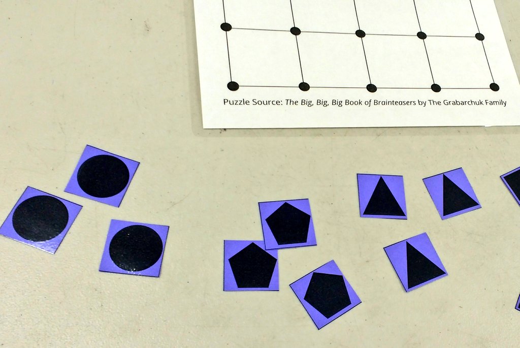 mathequalslove's tweet image. Will students be able to square the shapes this week on the puzzle table? #mtbos #iteachmath #puzzletable #teach180