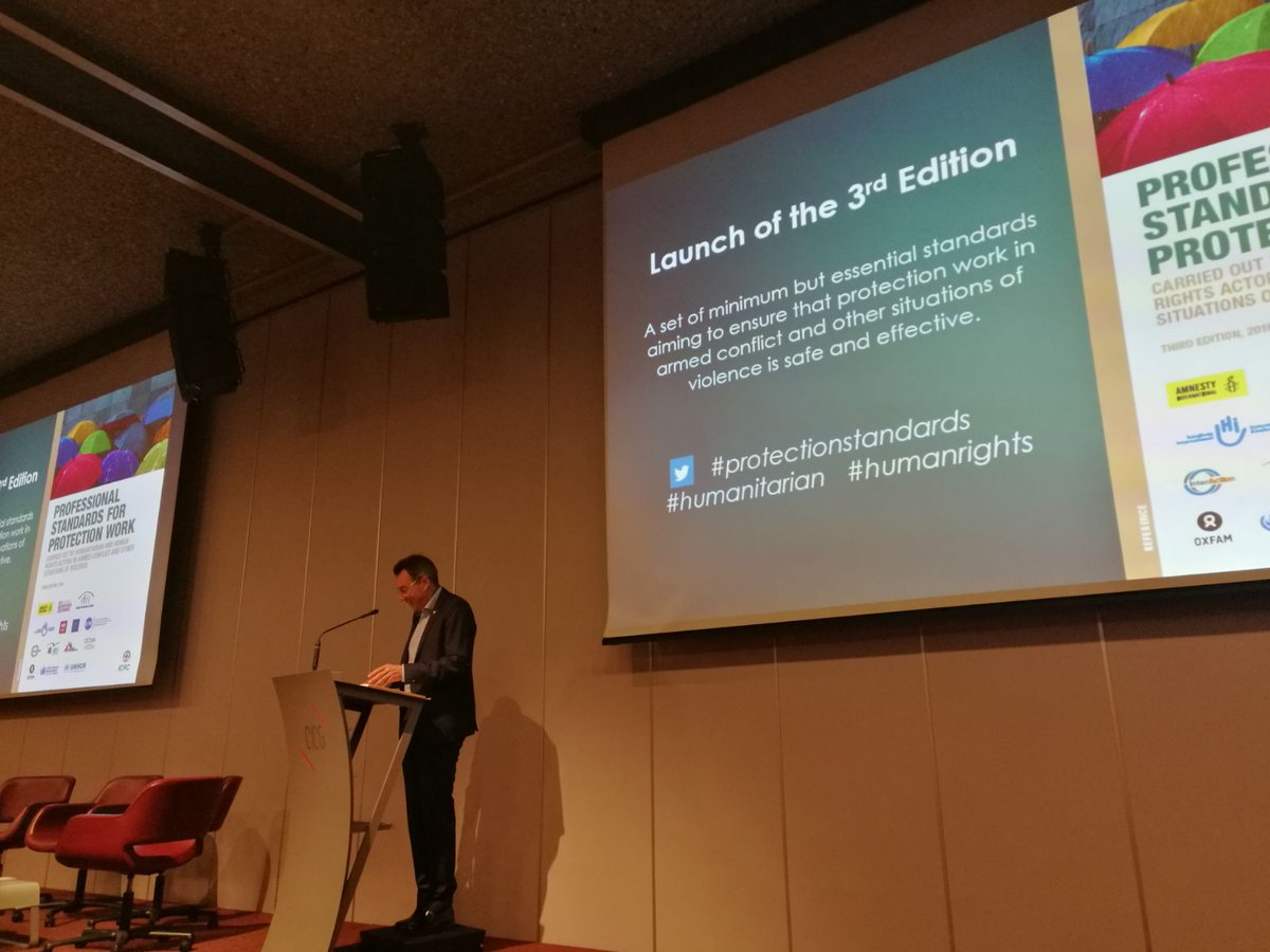 ProtectionClust's tweet photo. LIVE @PMaurerICRC, president of ICRC welcoming address at the launch of the 3rd edition of the Professional Standards for Protection Work
#ProtectionStandards for #humanitarian and #humanrights actors https://t.co/UlMxDIHlaX
