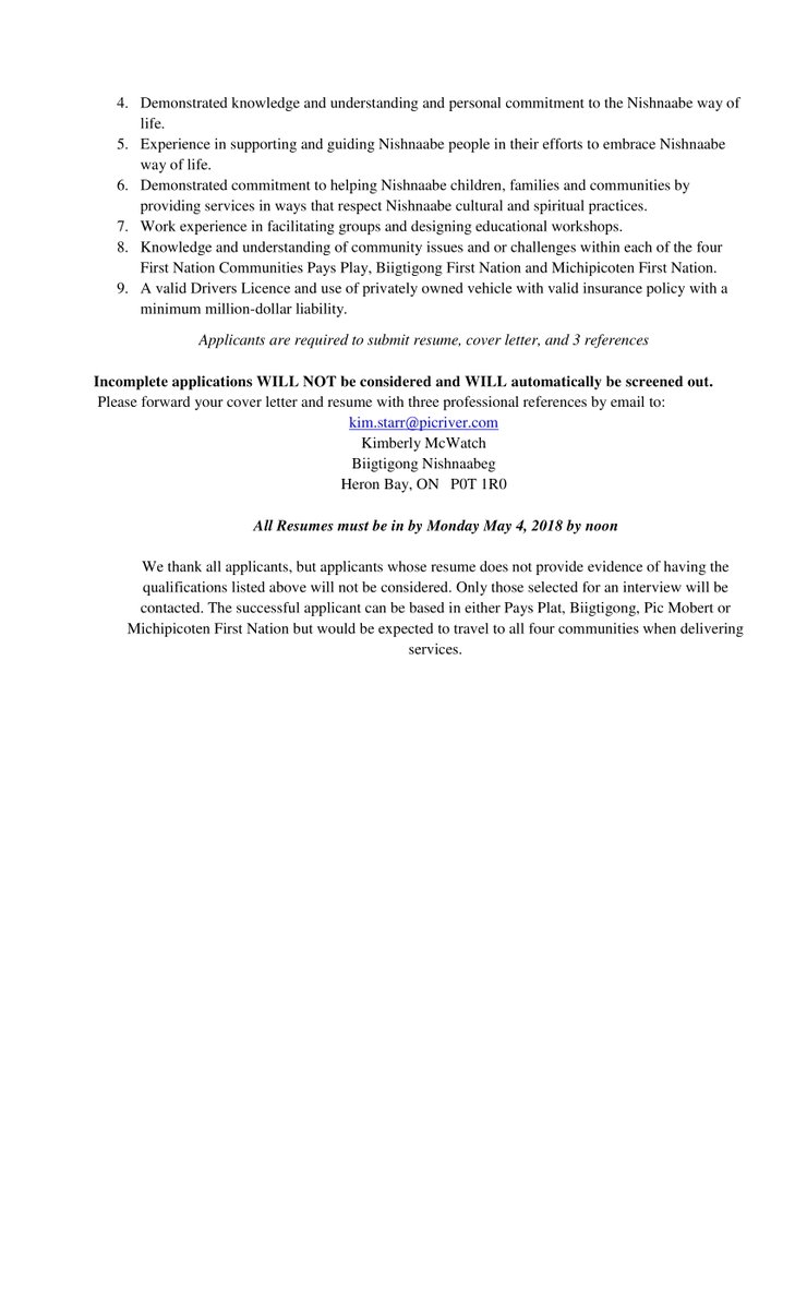 Job Opportunity at Biigtigong Nishnaabeg with The North East Wellness and Crisis Team! Cultural Counsellor - Full-Time Contract Position  
#career #IndigenousCareer #jobs