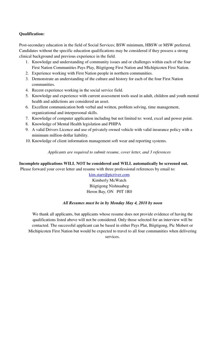Job Opportunity at Biigtigong Nishnaabeg with The North East Wellness and Crisis Team! Counsellor - Full-Time Contract Position  
#career #IndigenousCareer #jobs