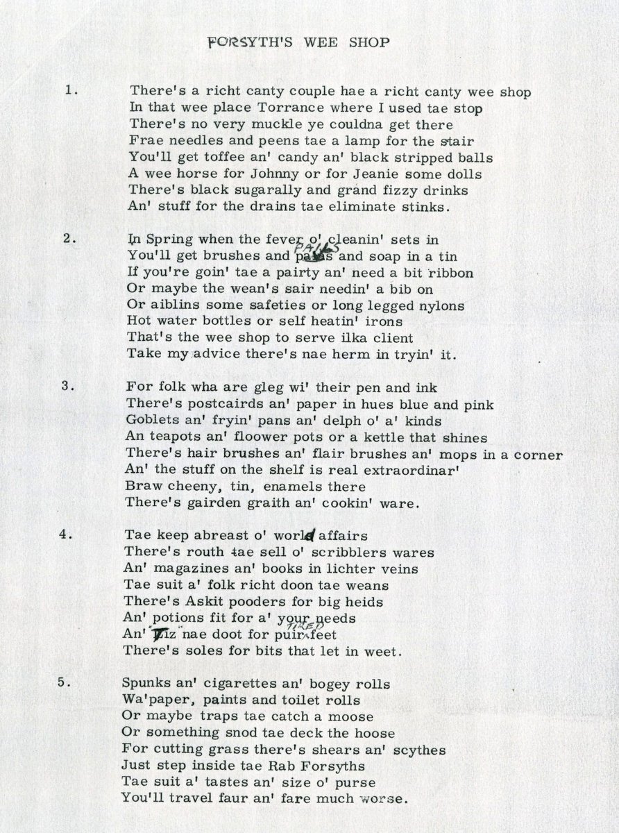 EDLC_Culture's tweet photo. Anyone remember โForsythโs wee shopโ in #Torrance? Sounds like it sold everything! #localpoetry https://t.co/y1iJhhShfJ