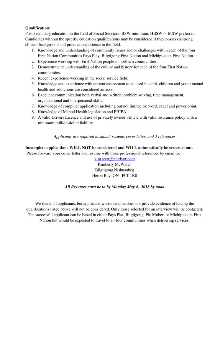 Job Opportunity at Biigtigong Nishnaabeg with The North East Wellness and Crisis Team! Coordinator - Full-Time Contract Position  
#career #IndigenousCareer #jobs
