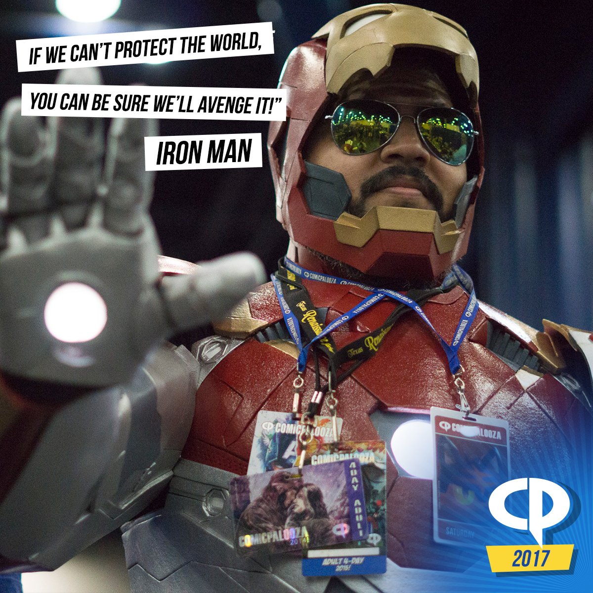 Comicpalooza's tweet photo. Iron Man always speaks with experience! Passes for #CPX2018 at: https://t.co/0YHxYN9jTD  #Comicpalooza #CP2017 #MotivationalMonday #IronMan Photo by Ferni Cabello https://t.co/2OIOLAVrfi