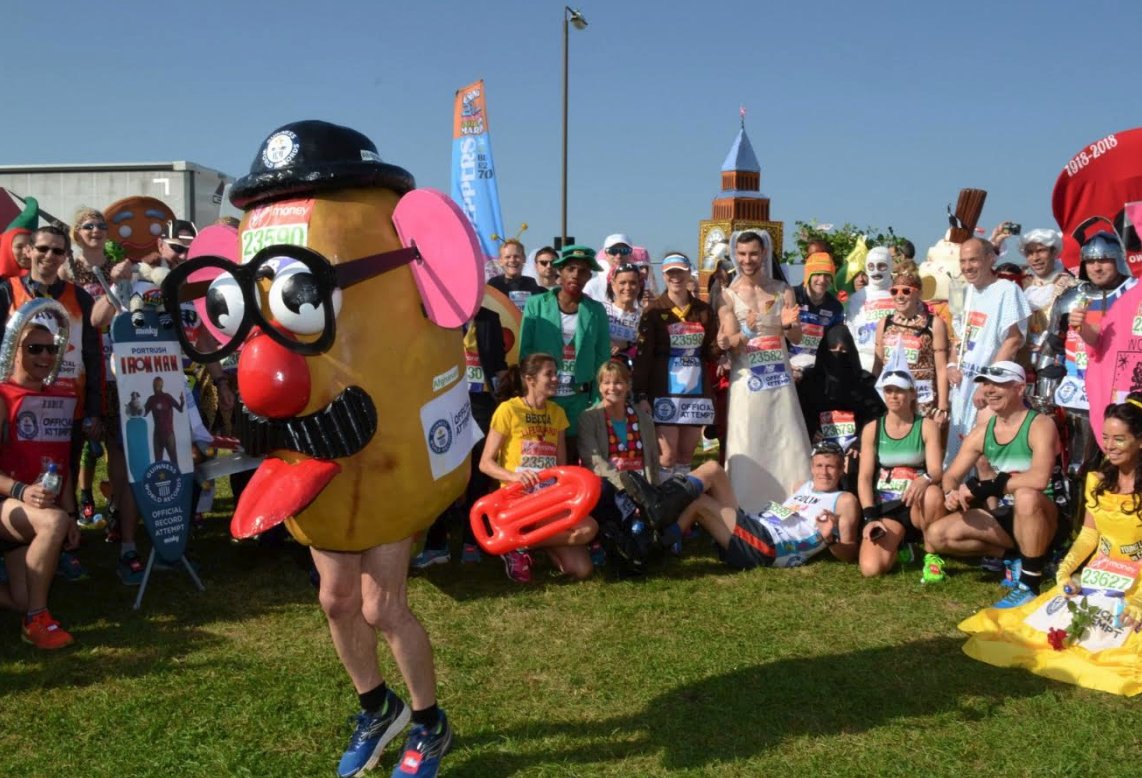 SpudHeadRunning's tweet photo. #tbt #eventhoughitsmonday #MrPotatoHead and all my @GWR buddies #GuinnessWorldRecords #LondonMarathon2018 #RunSpudRun https://t.co/wBIUtArhYO