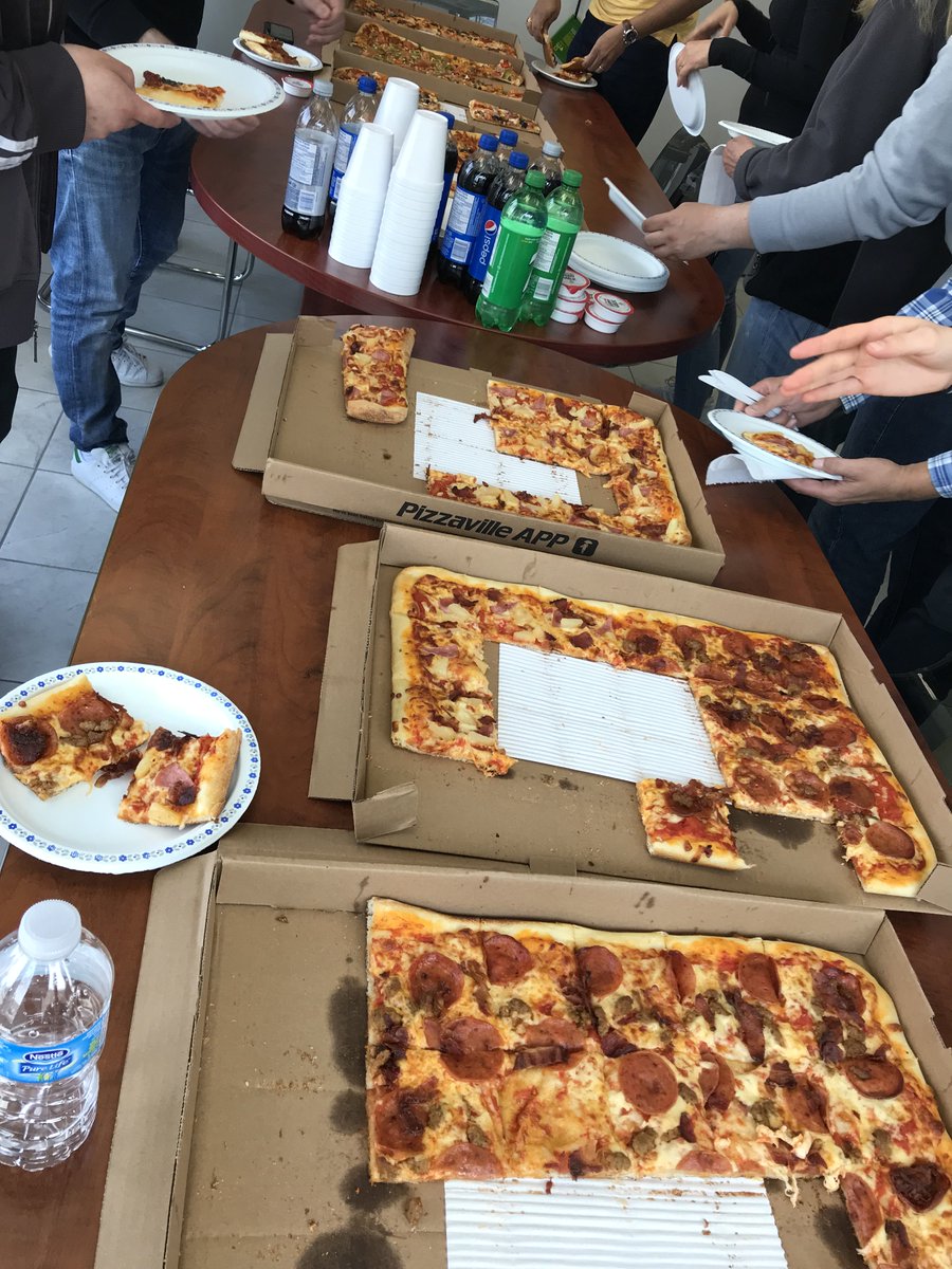 StateWindowCorp's tweet image. Celebrating all the April birthdays today! Pizza and cake have been a State birthday tradition since Day 1. #StateCulture