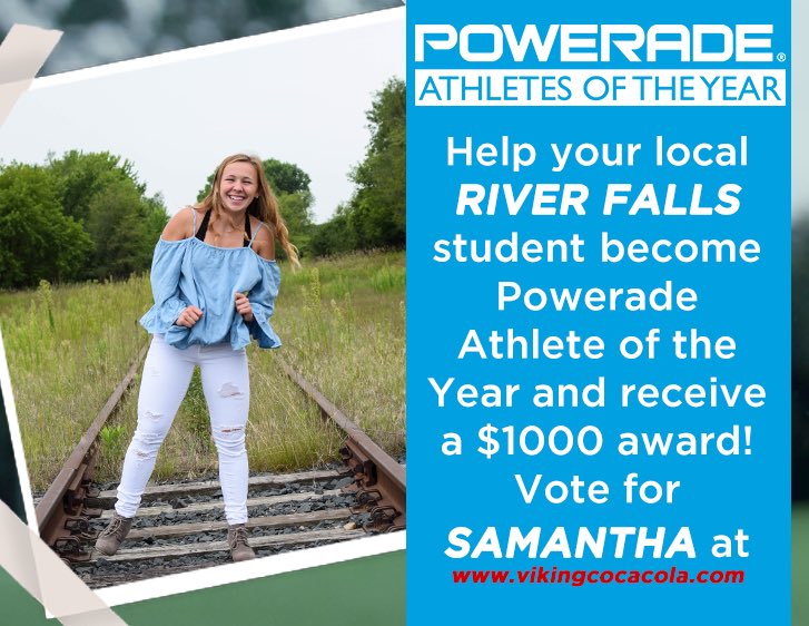 RFHSGymnastics's tweet photo. Last week to vote!!! Help Samantha Krueger win a scholarship for Powerade athlete of the year! Please cast your vote and share! 
You may vote once per day at https://t.co/ihfDU9lbGa https://t.co/OA6EOTNbh3