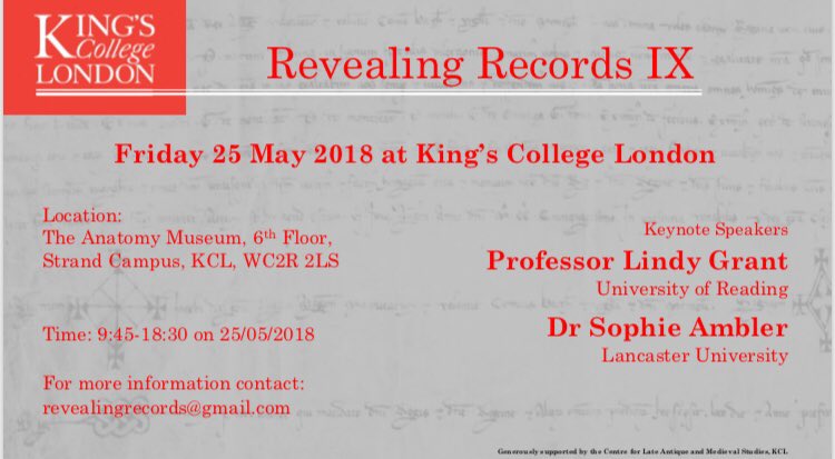 anais_waag's tweet photo. Calling all medievalists! Revealing Records returns to KCL 25 May with a selection of postgraduate papers and keynotes by @RG1253 and Professor Lindy Grant https://t.co/6O5O1TELoi