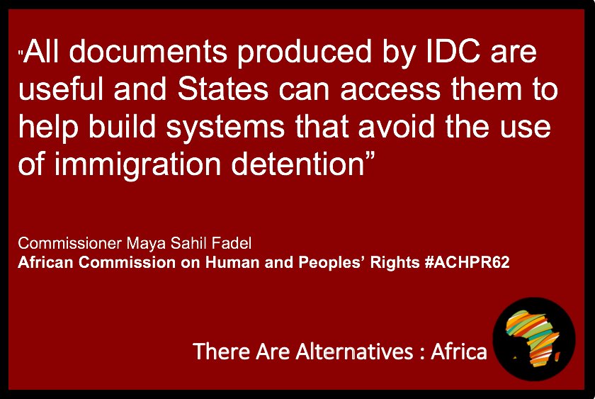 IDCAfrica's tweet photo. New report launched at #ACHPR62 #ACHPRForum62 We showcase 32 proactive African States and their case studies that show effective, affordable and above all else humane alternatives to detention. Read the full report here:
#ThereAreAlternatives: Africa. https://t.co/AnHEMiVZV3 … https://t.co/TtedagDSEe