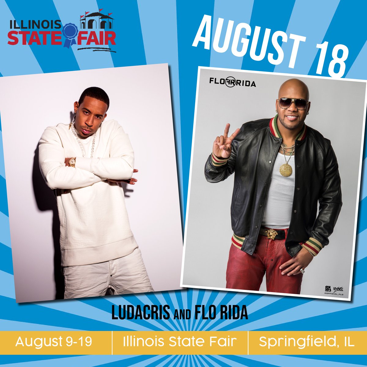 ILStateFair's tweet photo. Did you catch our radio announcement this morning?! @Ludacris and @official_flo will hitting the grandstand stage on Saturday, August 18! https://t.co/1zH9lkqALv