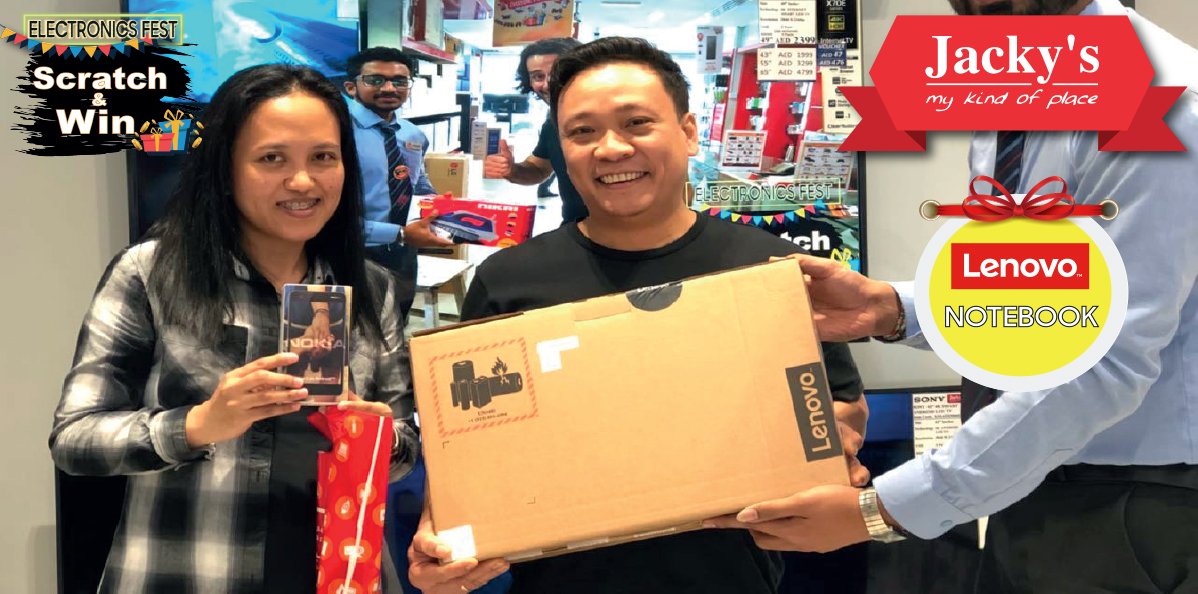 jackysuae's tweet image. Shopping at Jacky's Electronics is always full of surprises! We are so happy to see our customers happy. Televisions, Cameras, Notebooks, Smartphones and more absolutely free on every purchase at Jacky's Electronics
#Jackysmoments #ElectronicsFest