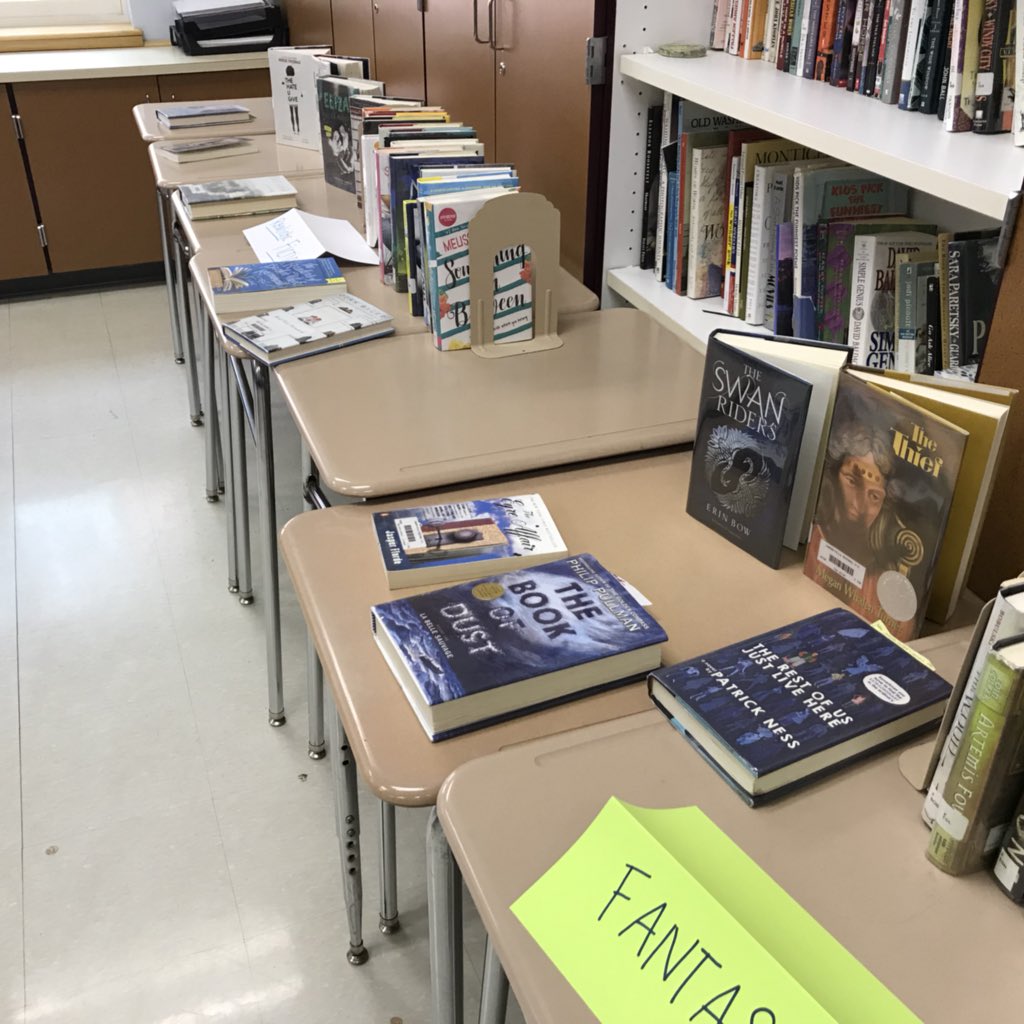 irisdagmar's tweet photo. Twitter-length, genre booktalks today with the terrific @pforster25 and her fabulous 9th graders. Link to the booktalks: https://t.co/hXq9NPIOtv #studentcenteredlibrary #studentcenteredlearning #booklove #literacywithchoices #makinglifelongreaders #elachat https://t.co/OK6zBnoueK