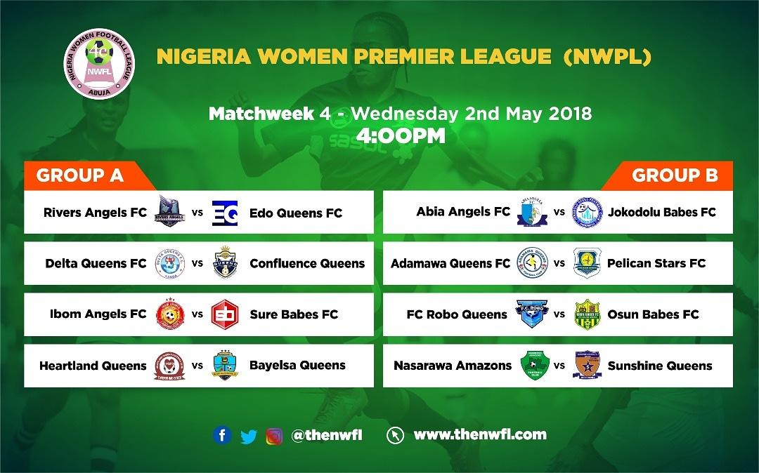 TheNWFL's tweet photo. It's WEEK 4 in the #NWPL18 and here are the line up of fixtures for MatchDay4. #NWPLISBACK #SUPPORTTHENWFL #GIRLSGOTGAME https://t.co/ZG0VMyrobt
