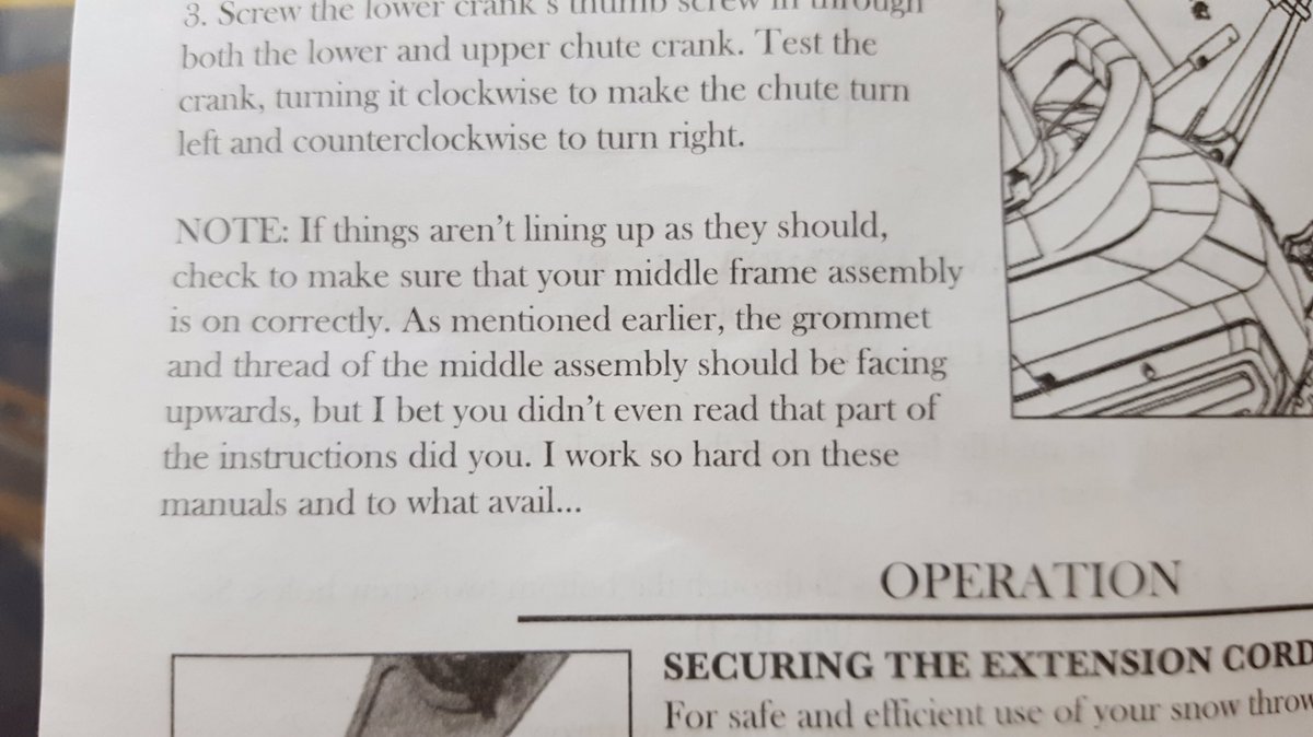 Tara_Byt3's tweet image. Found on our electric snowblower assembly instructions: The mild rantings of a technical writer.