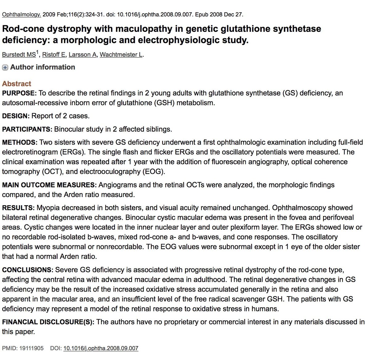 RozakisMD's tweet photo. Patient losing vision contacted me regarding her Rod Cone Dystrophy.  Part of what we do is manage glutathione.  Hope we can help. https://t.co/w5641QXs8V