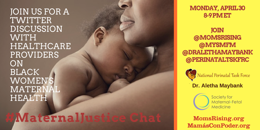 blkwomenshealth's tweet photo. Black women die at 3-4 times the rate of white women. How are healthcare providers and birth workers addressing this crisis? Join @MomsRising for a #MaternalJustice tweetchat to learn and be part of the discussion on Monday, 4/30 @ 8-9pm ET. Please RT! https://t.co/dP7ERuF1ZN