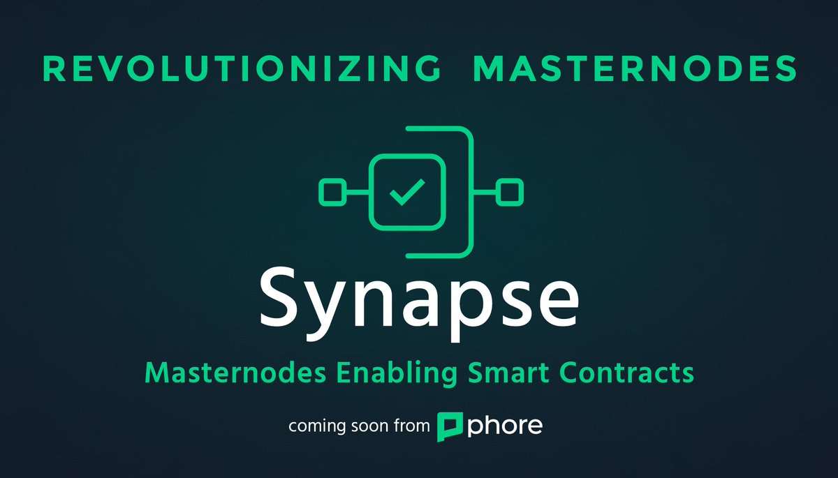 PhoreCrypto's tweet photo. #Masternodes have been implemented into many cryptocurrencies since #DASH launched in 2014, yet there has been little progress made with #innovation of this technology. Until Now! Introducing #Phore Synapse..... More information is coming soon.
$PHR #masternode #smartcontracts https://t.co/SIXP7DUoD2