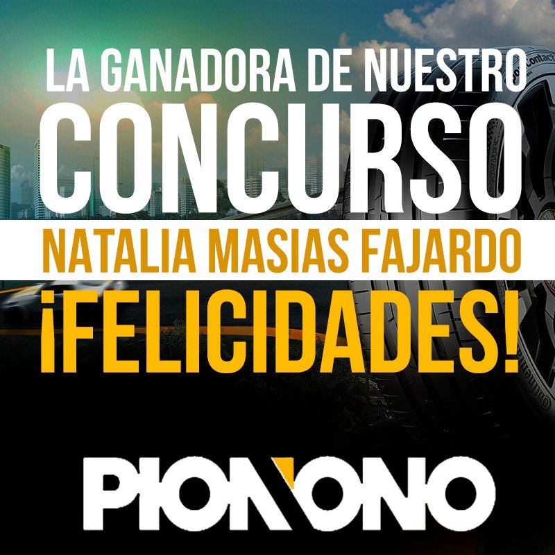 PiononoCl's tweet photo. Felicidades a nuestra ganadora Natalia Masias Fajardo, te ganaste la revisión completa de tu vehículo más una alineación. 
¡Atentos todas  nuestras redes sociales que en Pionono se vienen mas sorpresas!
#ganadora #pionono #neumáticos #alineacion https://t.co/SDpccnJeVL