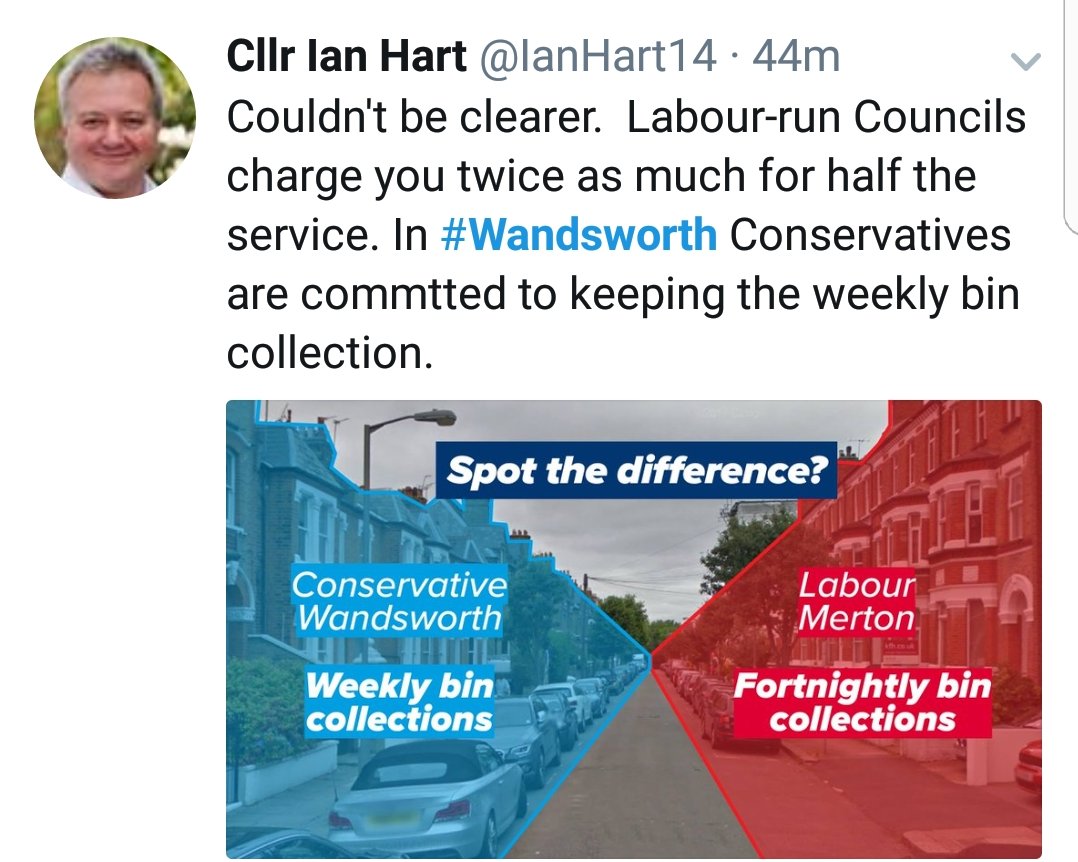 notwandbc's tweet photo. After last week's mishap, Cllr Hart is upping his game. Progressing from the easily spotted out &amp; out fib to the more subtle implied fib. No Wandsworth parties have threatened to cut rubbish collections. Labour have specifically promised to keep weekly collections. #fibsnotfacts https://t.co/ZpX9BCVKL7