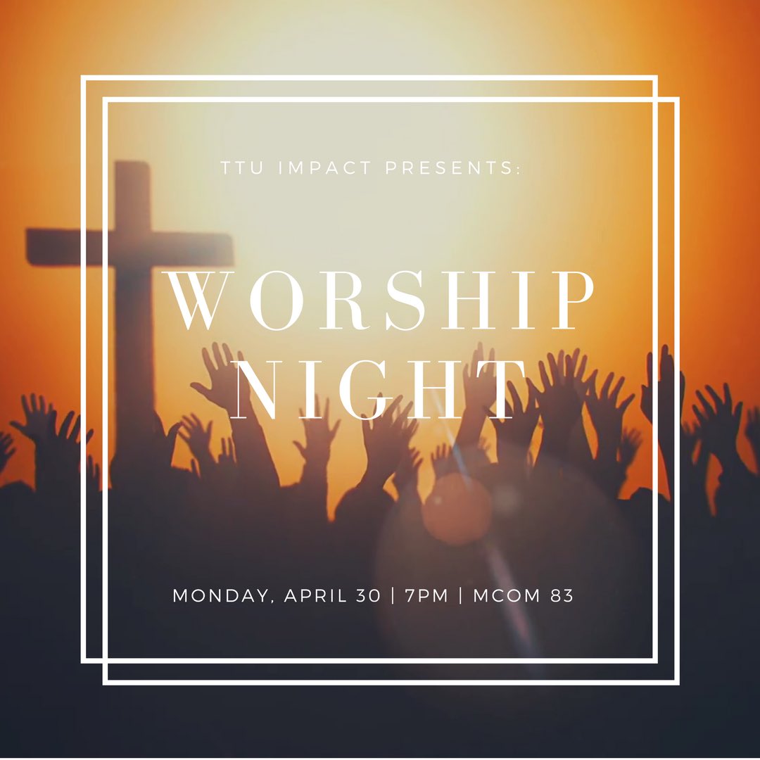 ImpactatTTU's tweet photo. Join us for an evening of fellowship with the Lord!
Tonight @ 7! See you there!
#TTUImpact https://t.co/9FOwqPQtNm