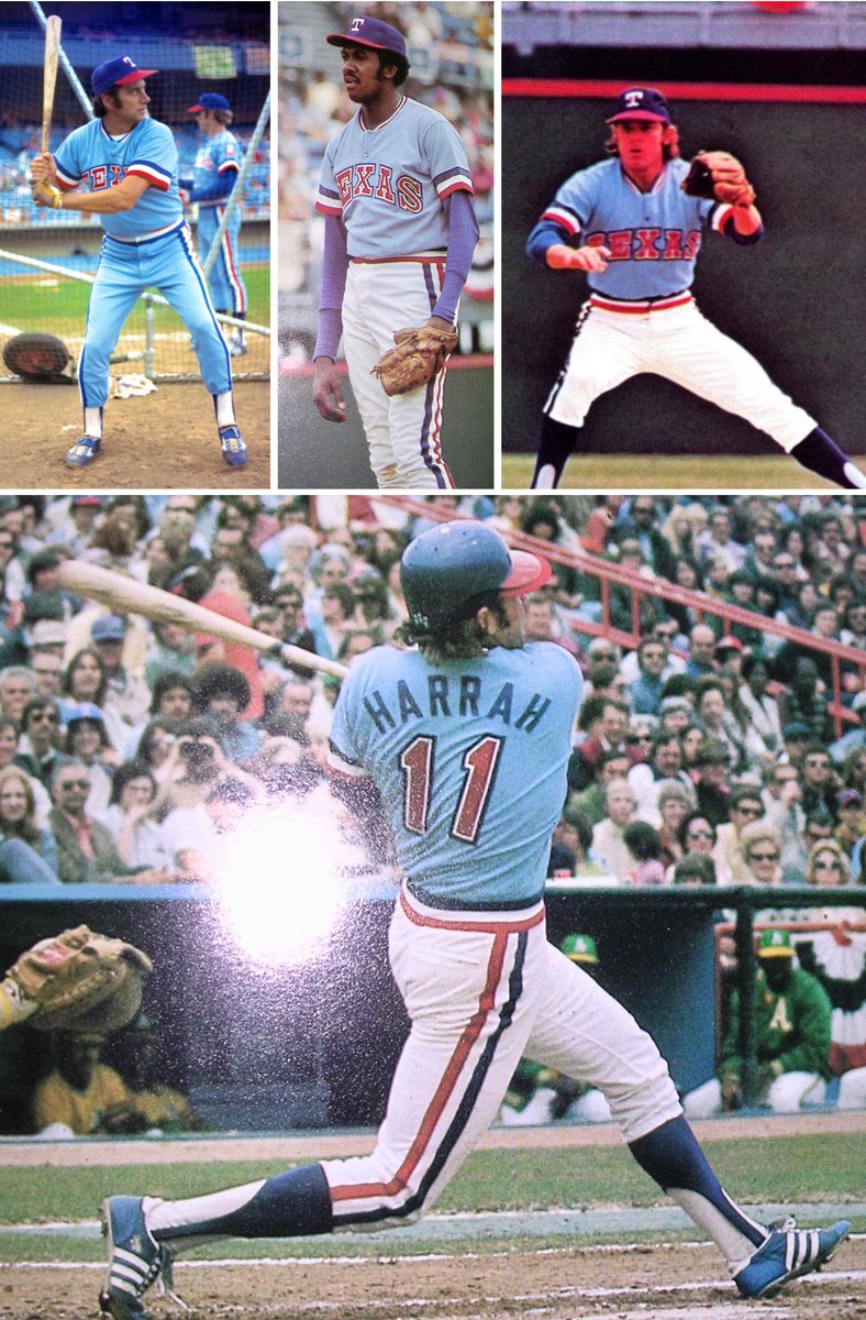 Paul Lukas on X: Powder blue fun fact: Rangers began wearing powder blue  road uni in 1975 (top left) but also wore blue road jersey with white pants  for at least one