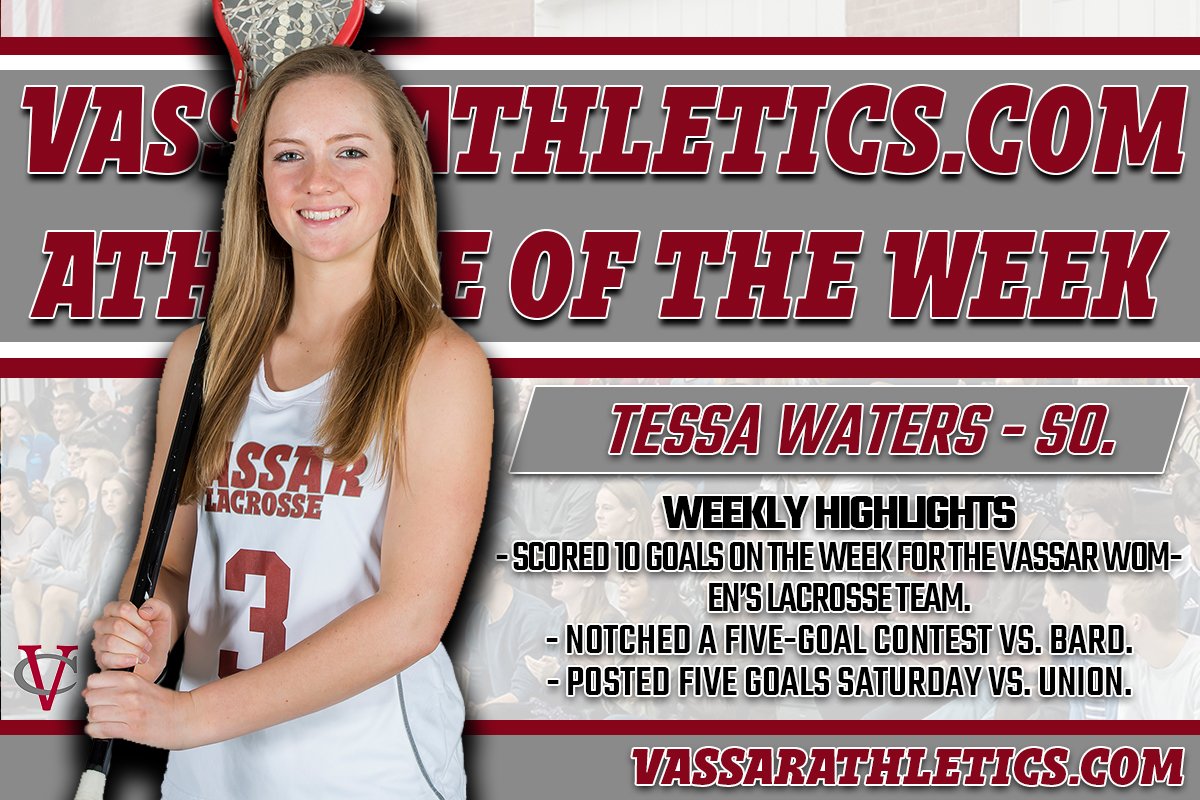 Vassar Athletics (@vassarathletics) on Twitter photo AOTW | First VassarAthletics.com Featured Athlete of the Week is sophomore Tessa Waters, who scored 10, TEN, goals this week for <a href="/VassarWLax/">Vassar Women's Lacrosse</a>. Great job to the standout sophomore. #TheNewBrew AOTW | First VassarAthletics.com Featured Athlete of the Week is sophomore Tessa Waters, who scored 10, TEN, goals this week for <a href="/VassarWLax/">Vassar Women's Lacrosse</a>. Great job to the standout sophomore. #TheNewBrew