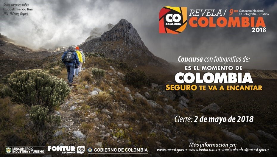 fonturcol's tweet photo. Este miércoles ✌🏼2 de mayo se cierra la convocatoria del concurso de fotografía turística "Revela Colombia 2018". Aprovecha esta oportunidad y participa revelando lo mejor de Colombia. #SeguroTeVaAEncantar 🏞📸 https://t.co/TwddZfwGQQ