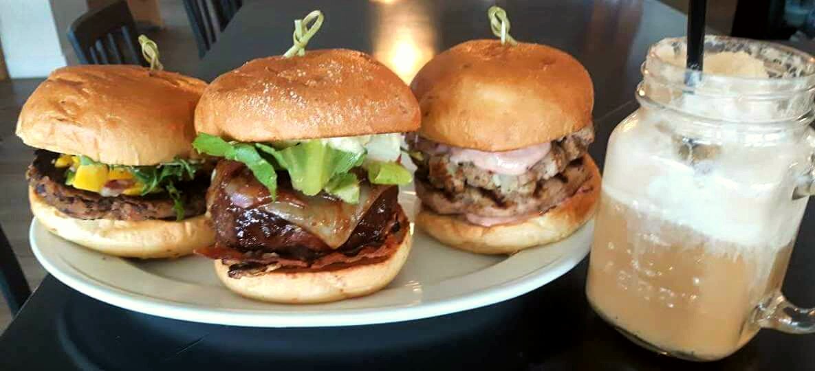It's Saint John Burger Week! We have 3 to choose from: [1] Black Bean Burger w/ Mango Salsa, Avocado Mayo; [2] Turkey Burger w/ Cranberry Aioli &amp; Stuffing; [3] Fresh Ground Chuck Burger w/ Bacon, Swiss, &amp; Rum+Coke BBQ Sauce. All 17.00! #SaintJohn