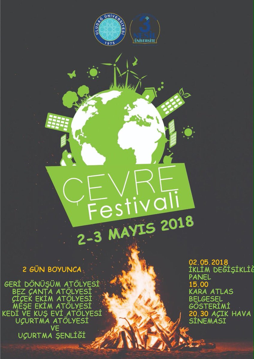 UÜ Genç TEMA Geleneksel Çevre Festivali 2-3 Mayıs tarihlerinde gerçekleşiyor! 🎉 Hem eğleneceğimiz, hem öğrenip değerlendireceğimiz atölyelerimize, belgesel ve açık sinema gösterimlerimize bekliyoruz! 💥