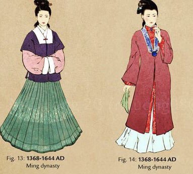 During Ming dynasty which was established after collapse of Mongol Yuan Dynasty, Chinese women’s dress looks like this. 2/