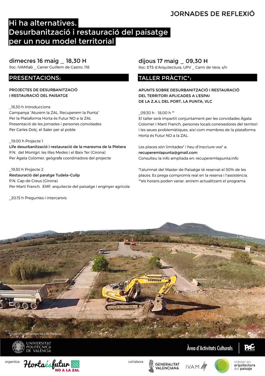 perlhorta's tweet photo. DES•UR•BA•NIT•ZA•CIÓ

és possible

De fet és l'únic camí possible

Estem preparant una grossa amb @NoALaZAL a l'@gva_IVAM i l'@UPV
16 i 17 de maig. Estigueu a l'aguait https://t.co/Nv07SwAqBn
