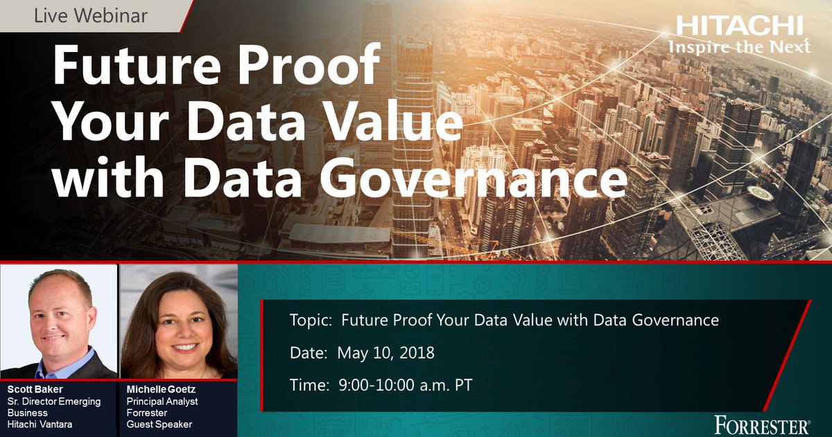 HitachiMobility's tweet photo. Join the webinar featuring @forrester May 10th to find out how to future-proof your data with offensive and defensive #DataGovernance https://t.co/trBKN10Edm https://t.co/EGqbkp5Axc