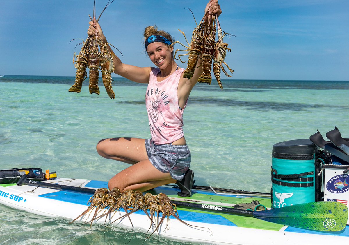 WernerPaddles's tweet photo. SUP Fishing Bri π£πββοΈπ€π» Pro Staff angler, brings in a haul of lobsters off the coast of Florida. #Paddle4Fish https://t.co/09S7pVzvAX