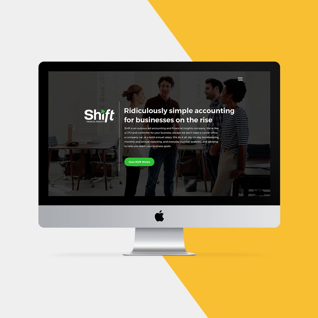 PORTFOLIO // We made Shift Financial a ridiculously simple, to-the-point, bright, engaging website, business cards, and direct mail with no big syllable words nor stuffy boring messaging. Turns out, marketing the right kind of accountants can be fun too. #graphicdesign